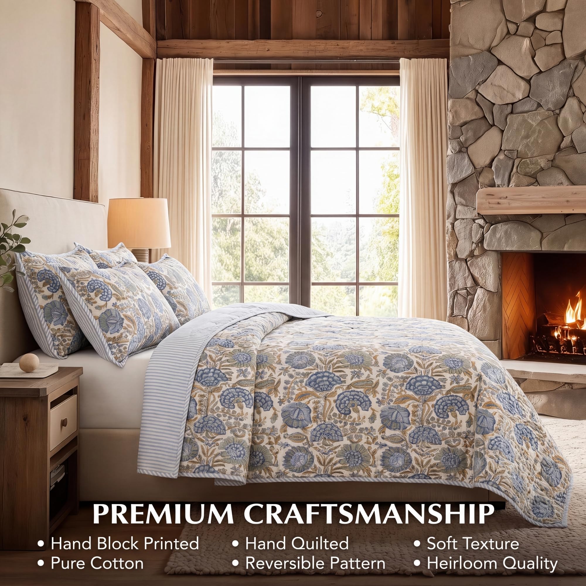 Amazon.com: Ridhi Block Print Reversible Cozy Quilt Asparagus